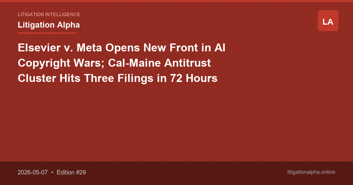 Elsevier v. Meta Opens New Front in AI Copyright Wars; Cal-Maine Antitrust Cluster Hits Three Filings in 72 Hours