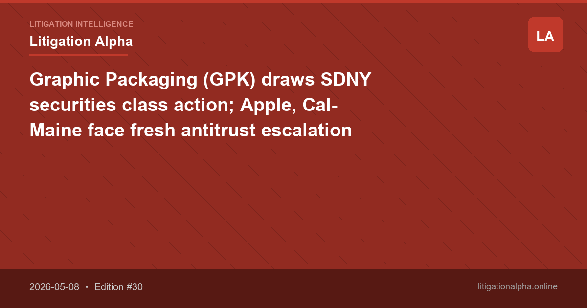 Graphic Packaging (GPK) draws SDNY securities class action; Apple, Cal-Maine face fresh antitrust escalation